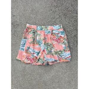 American Eagle Boho Tropical Floral Shorts S Pink Hawaiian Viscose Pull On Beach